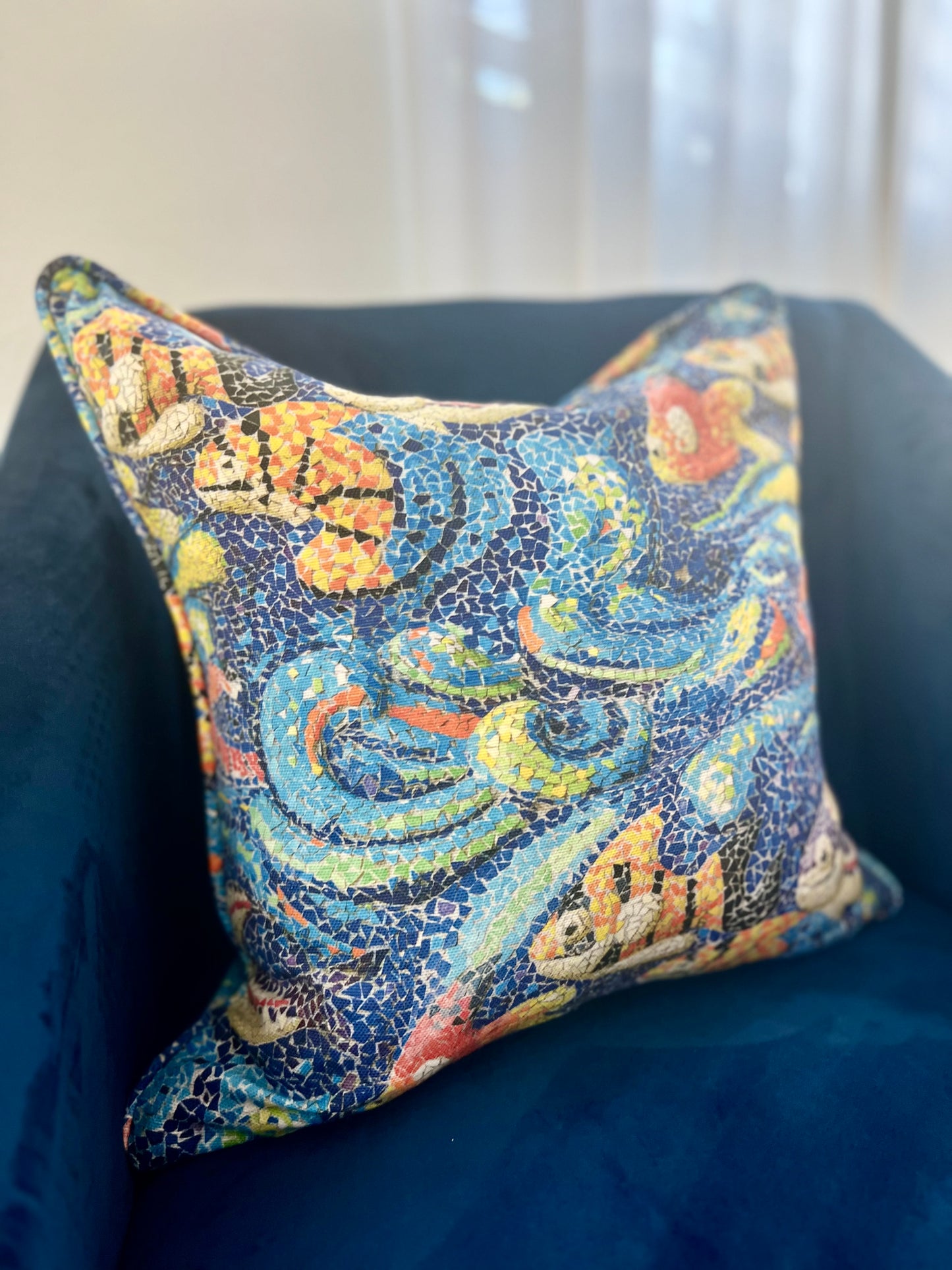 Sea Life Mosaic Pillow Cover - Outdoor Collection