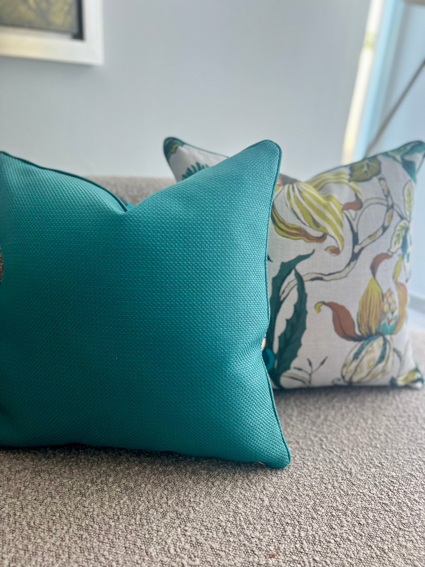 Euphorbia Teal Sky Pillow Cover - Designer Collection