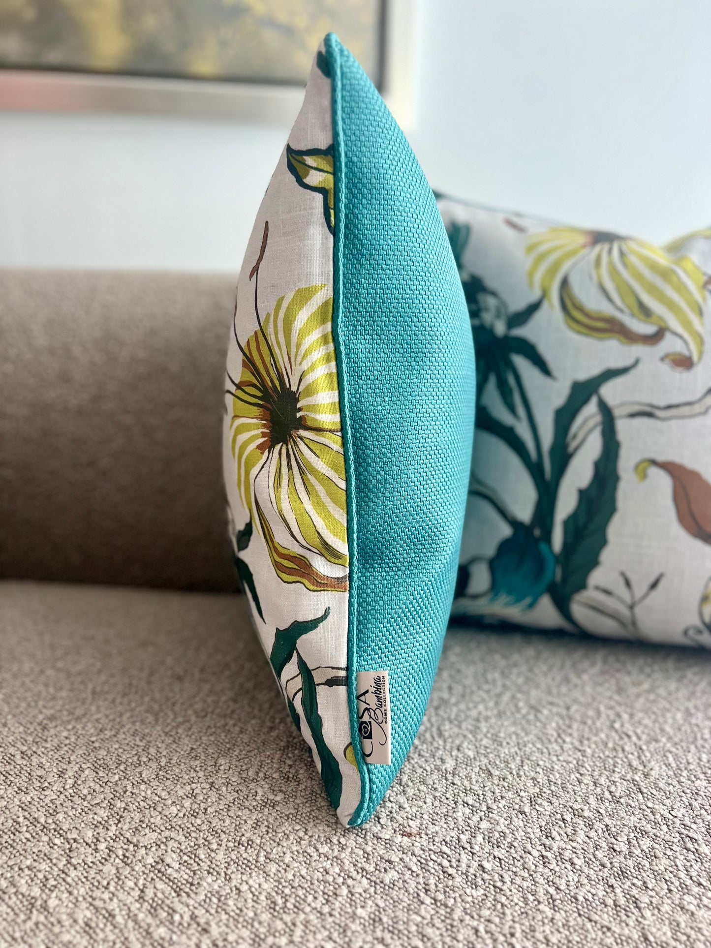 Euphorbia Teal Sky Pillow Cover - Designer Collection