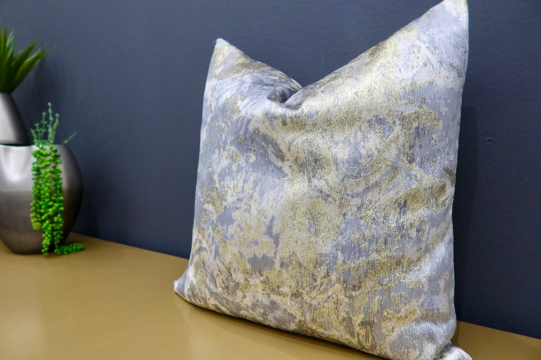 Abstract silver and gold pillow cover with lamé fabric
