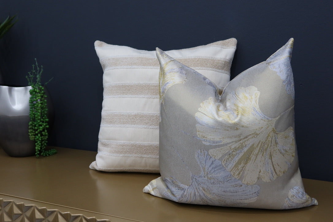 Beige floral print pillow cover 18"x18"