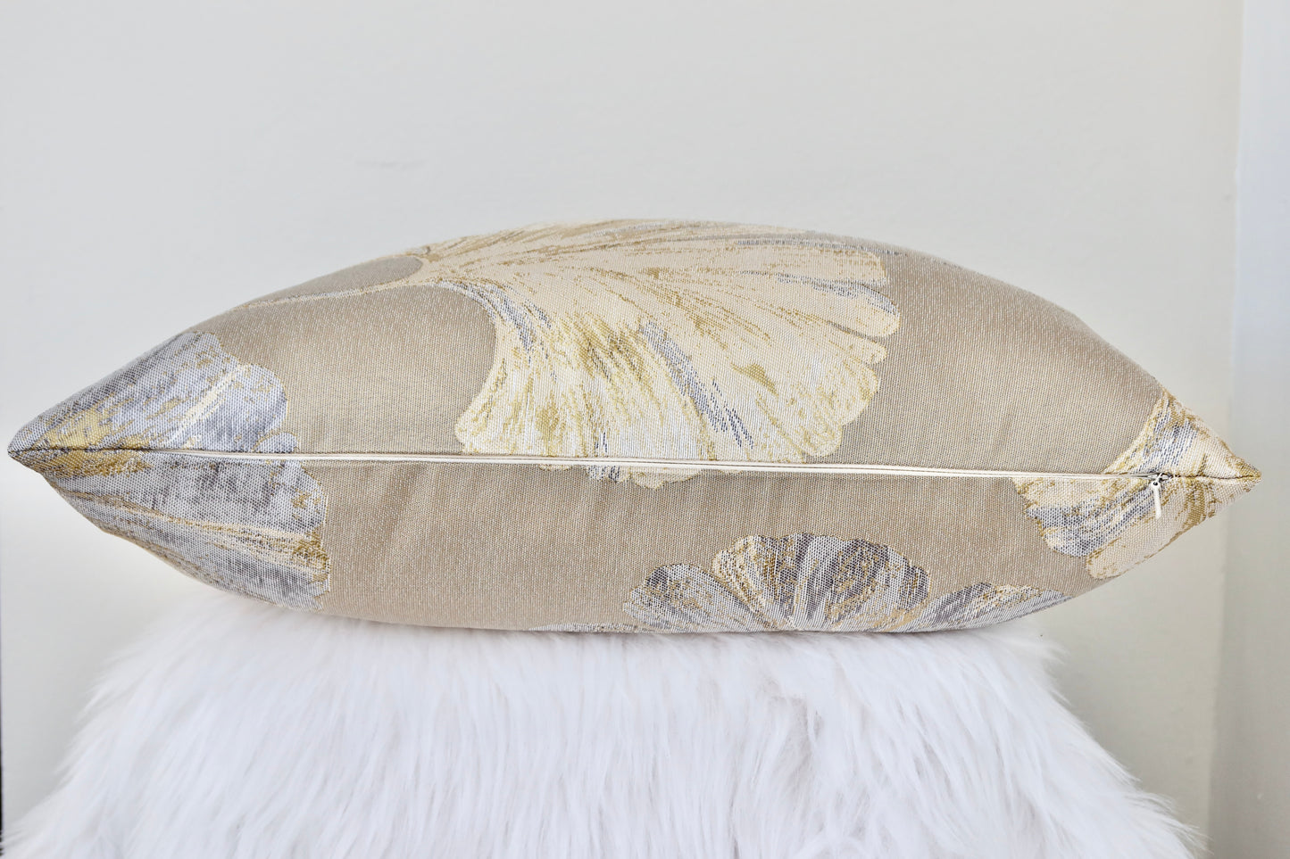 Beige floral print pillow cover 18"x18"