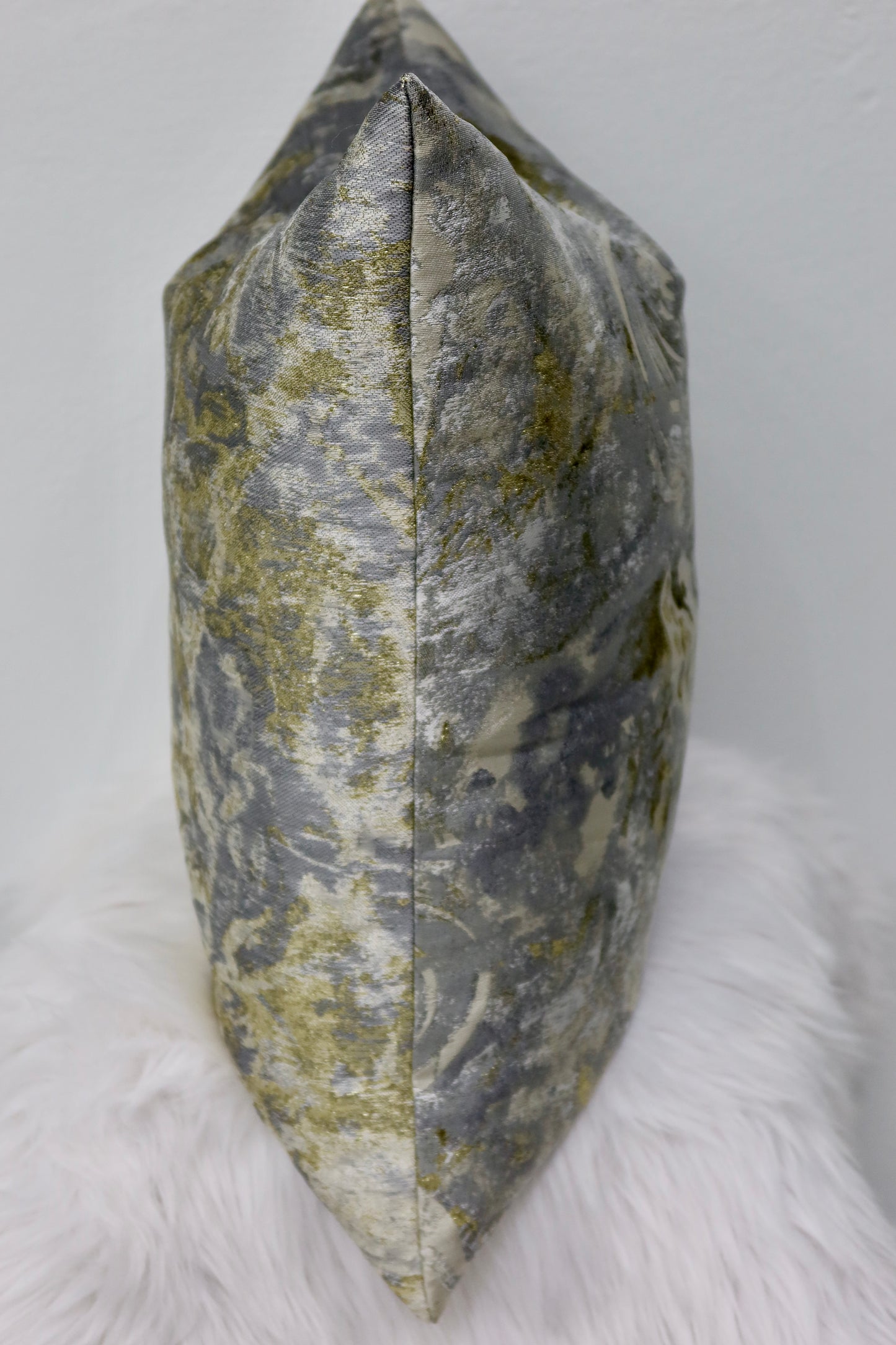 Abstract silver and gold pillow cover with lamé fabric