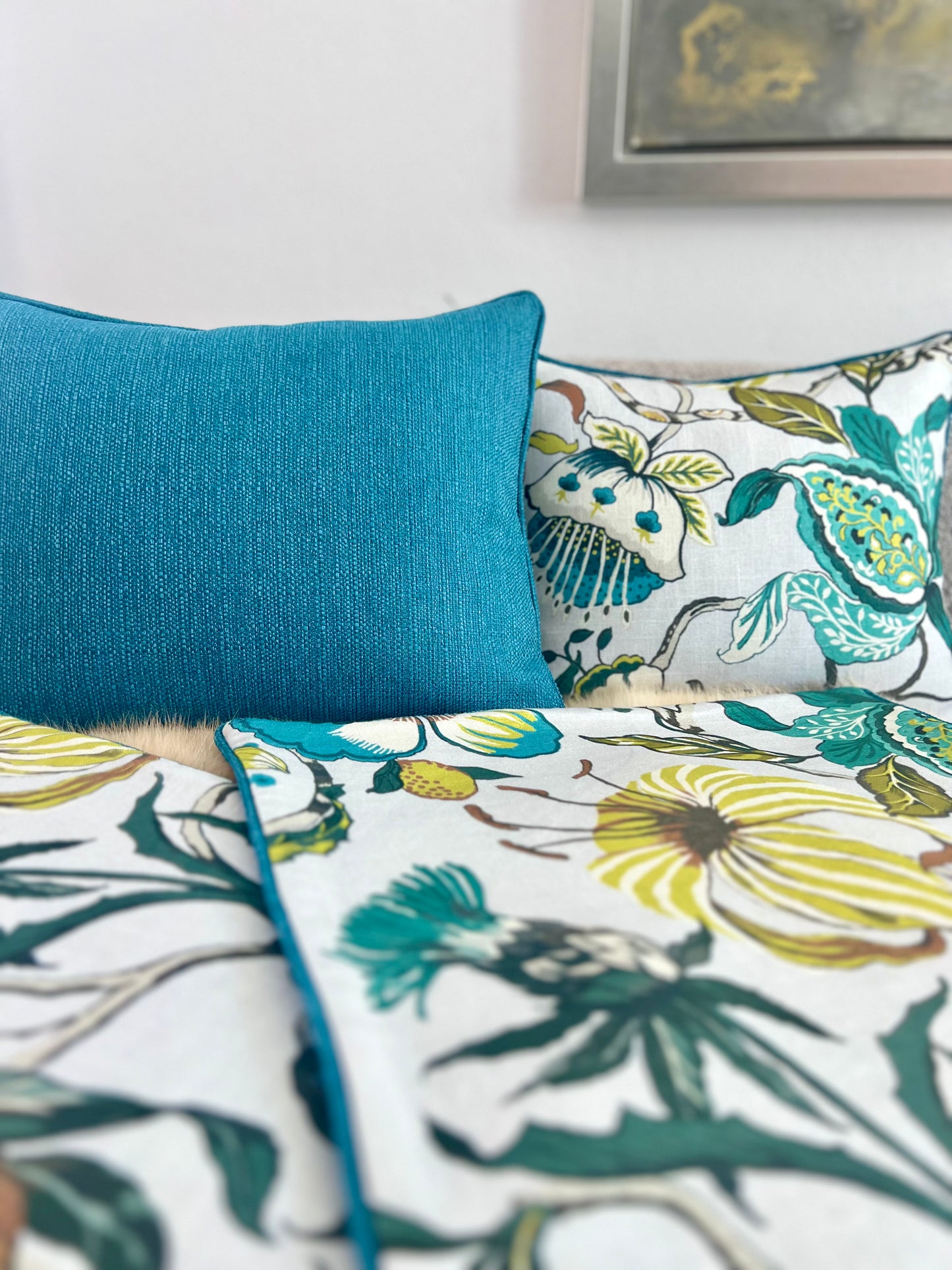 Euphorbia Teal Sky Pillow Cover - Designer Collection