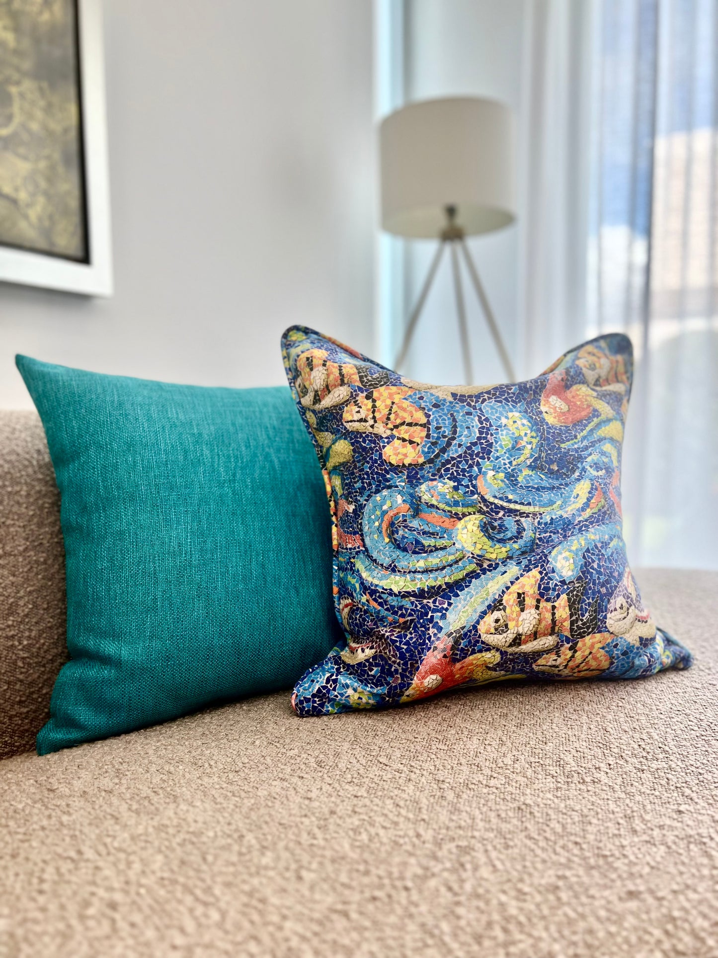 Sea Life Mosaic Pillow Cover - Outdoor Collection