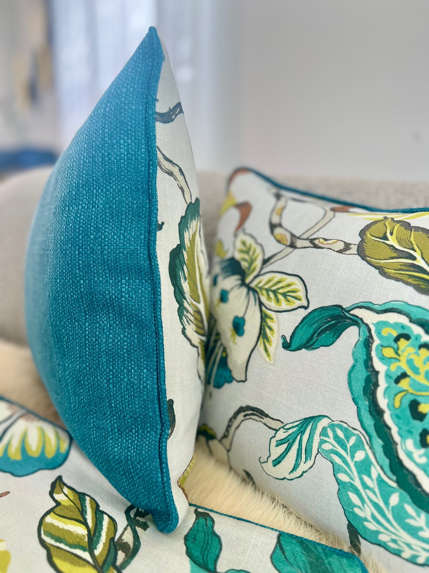 Euphorbia Teal Sky Pillow Cover - Designer Collection