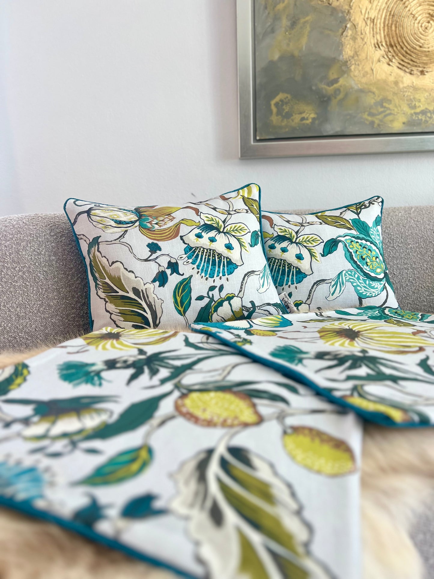 Euphorbia Teal Sky Pillow Cover - Designer Collection