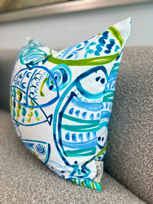 Fishy Blues Pillow Cover - Outdoor Collection