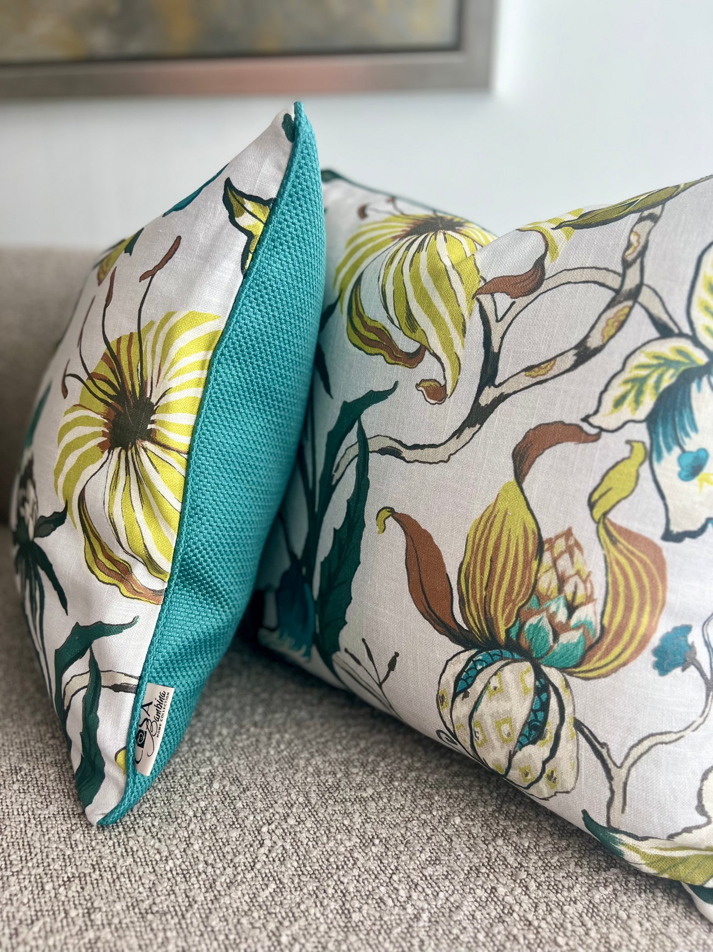 Euphorbia Teal Sky Pillow Cover - Designer Collection