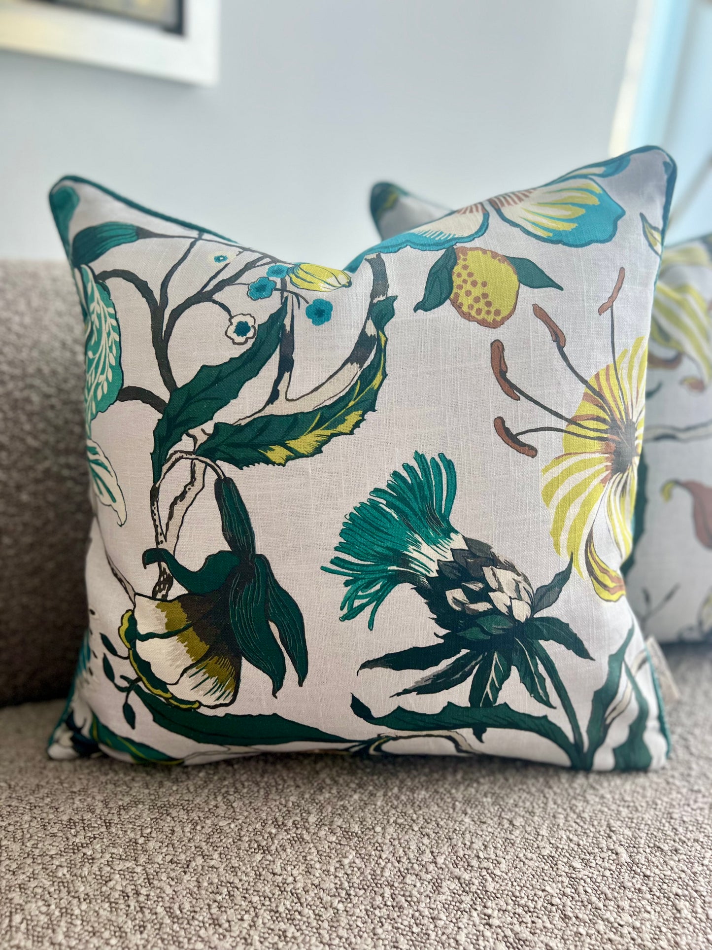 Euphorbia Teal Sky Pillow Cover - Designer Collection
