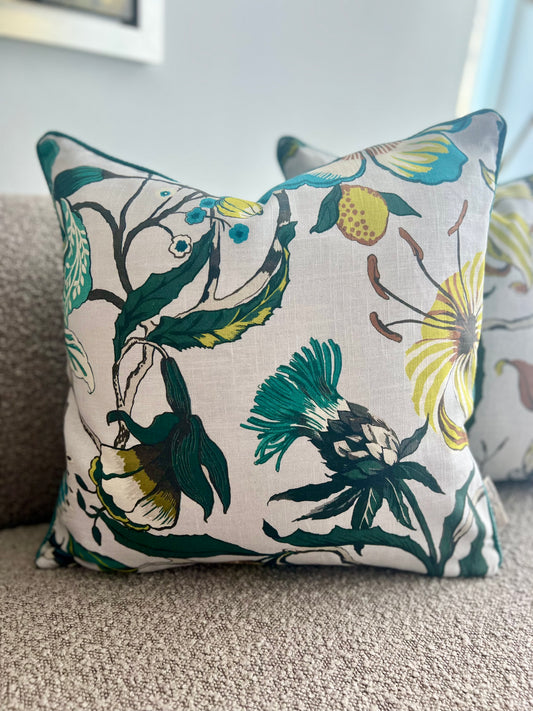 Euphorbia Teal Sky Pillow Cover - Designer Collection