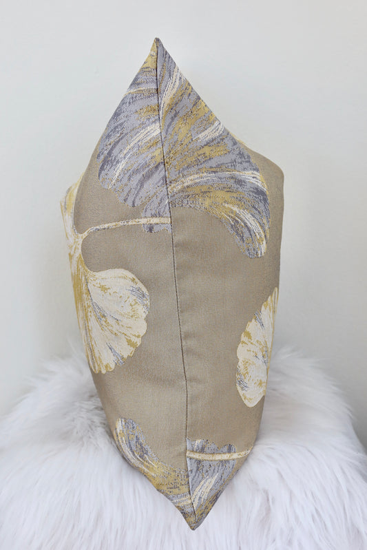 Beige floral print pillow cover 18"x18"