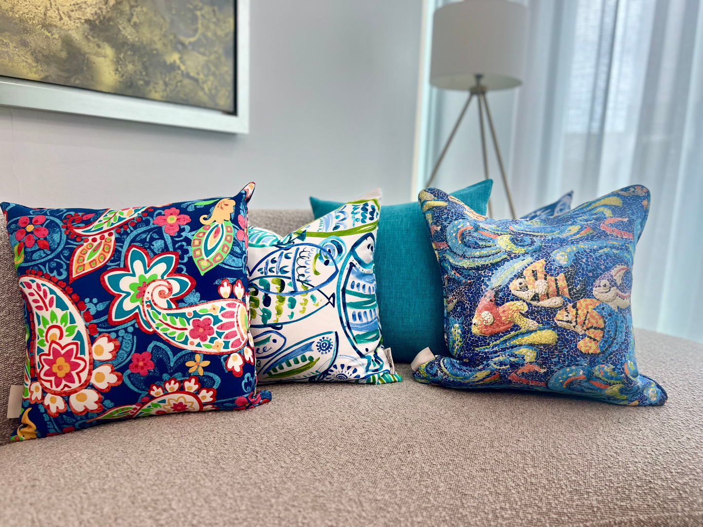 Fishy Blues Pillow Cover - Outdoor Collection