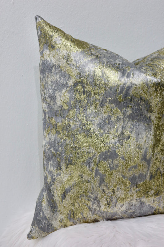 Abstract silver and gold pillow cover with lamé fabric