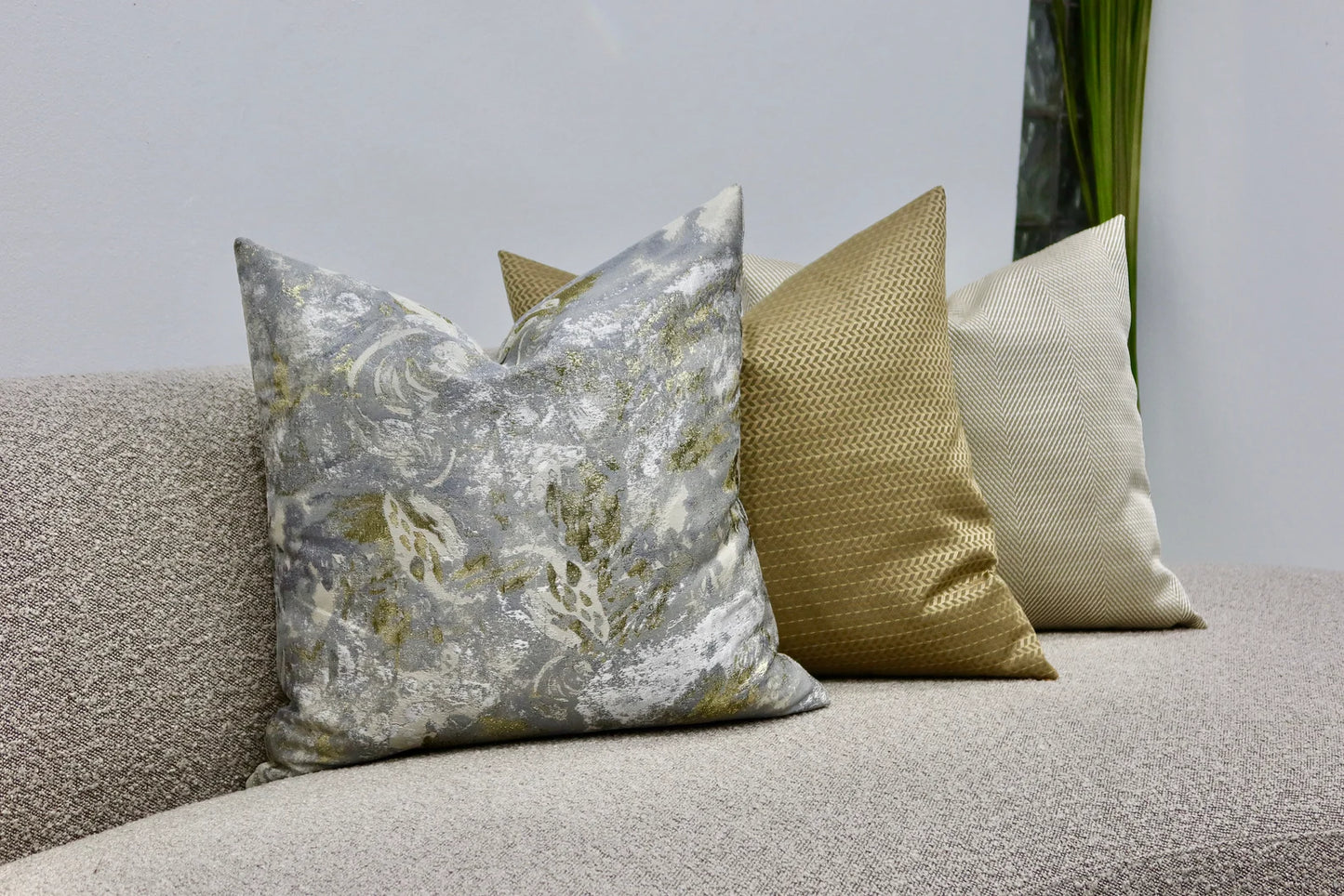 Abstract silver and gold pillow cover with lamé fabric