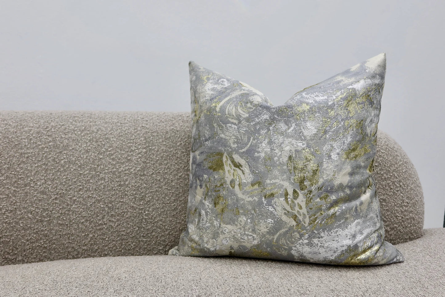 Abstract silver and gold pillow cover with lamé fabric