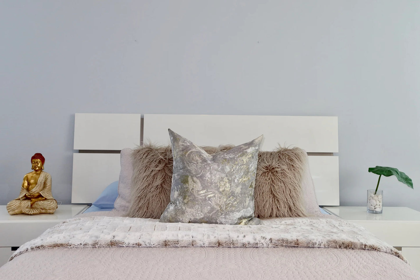 Abstract silver and gold pillow cover with lamé fabric