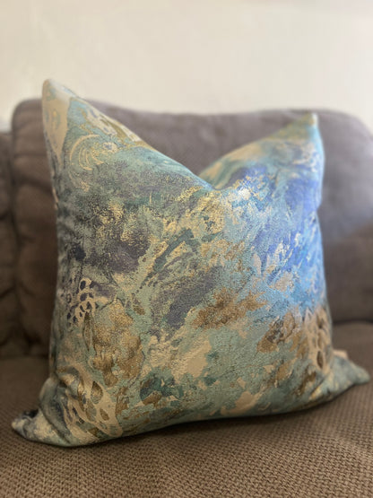 Golden Blue Abstract Pillow Cover