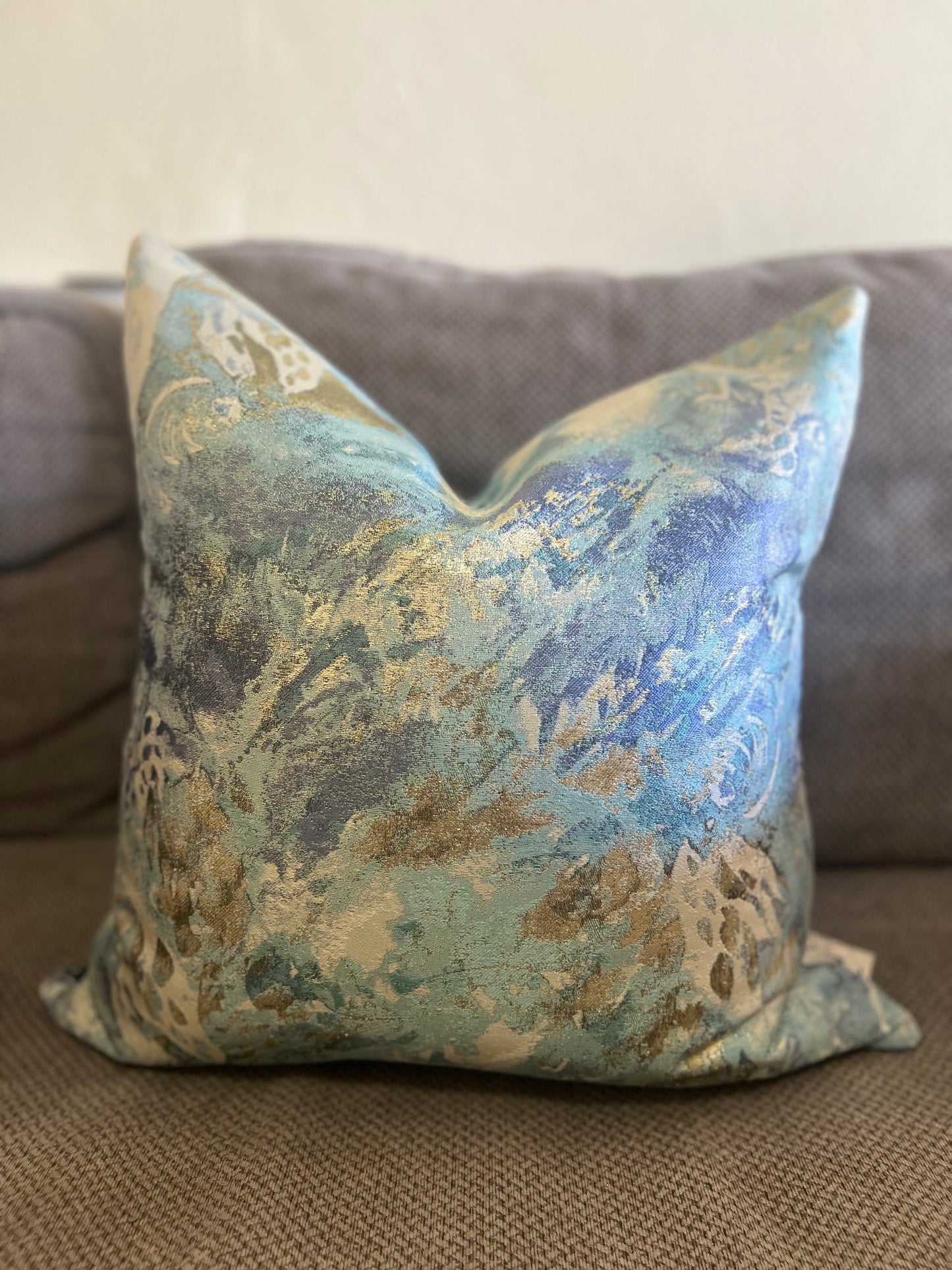 Golden Blue Abstract Pillow Cover