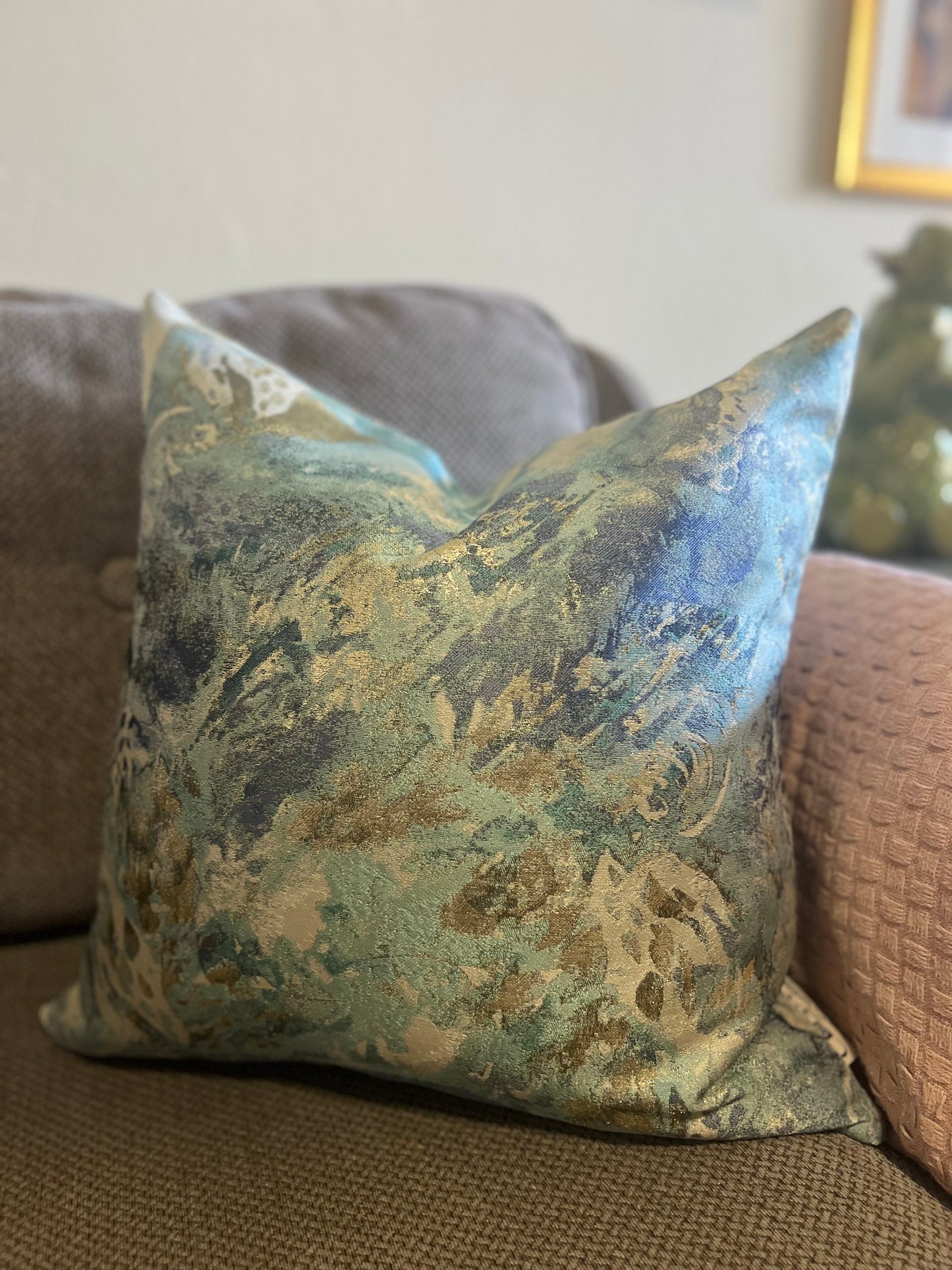 Golden Blue Abstract Pillow Cover