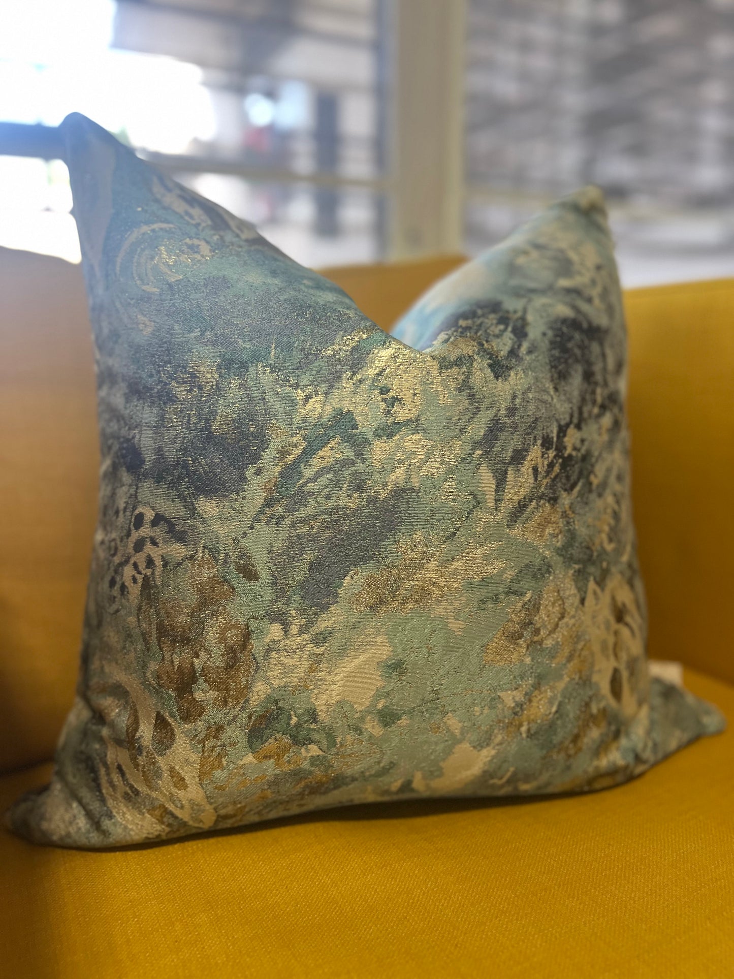 Golden Blue Abstract Pillow Cover