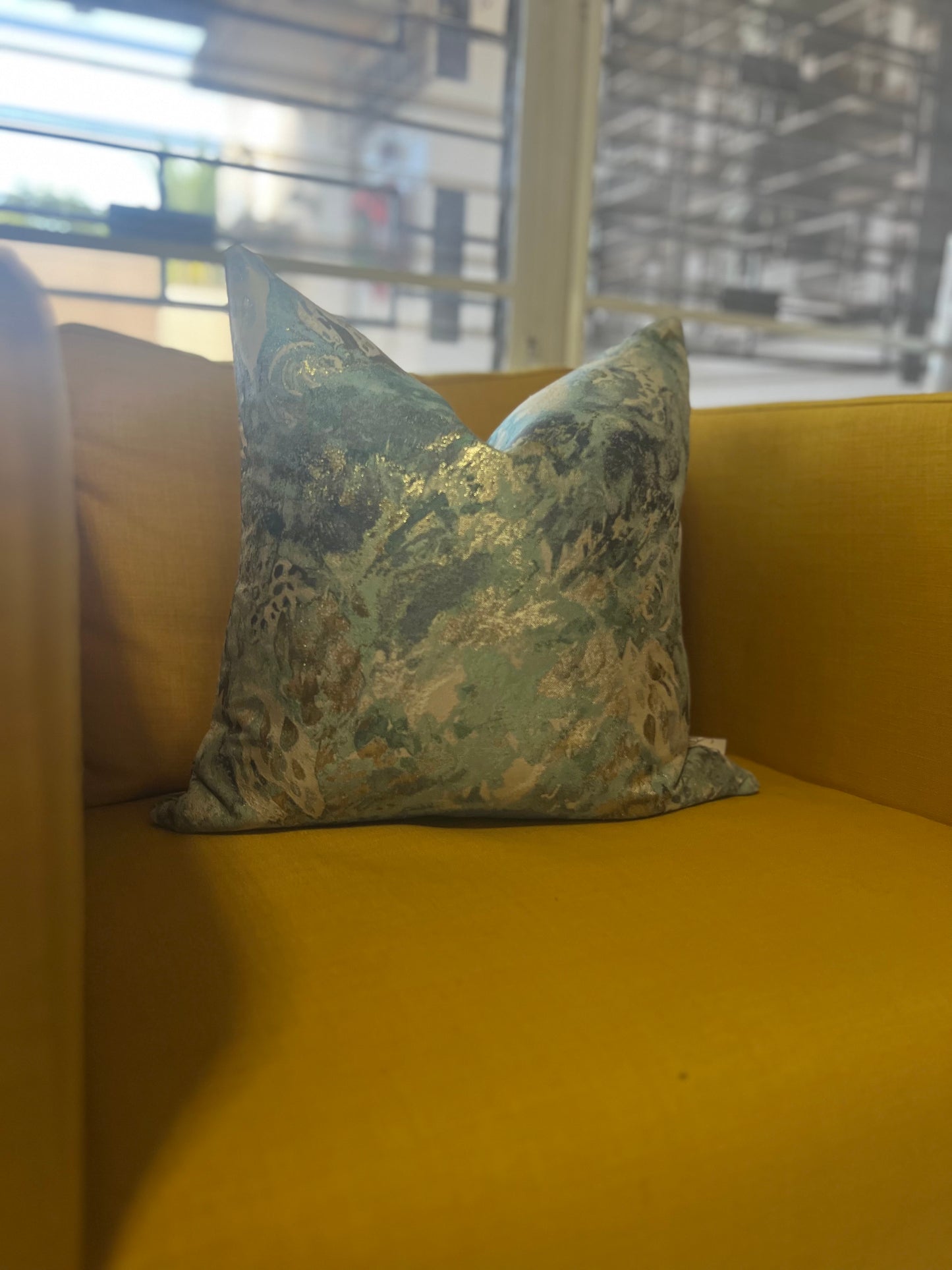 Golden Blue Abstract Pillow Cover