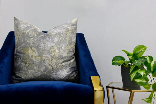 Abstract silver and gold pillow cover with lamé fabric